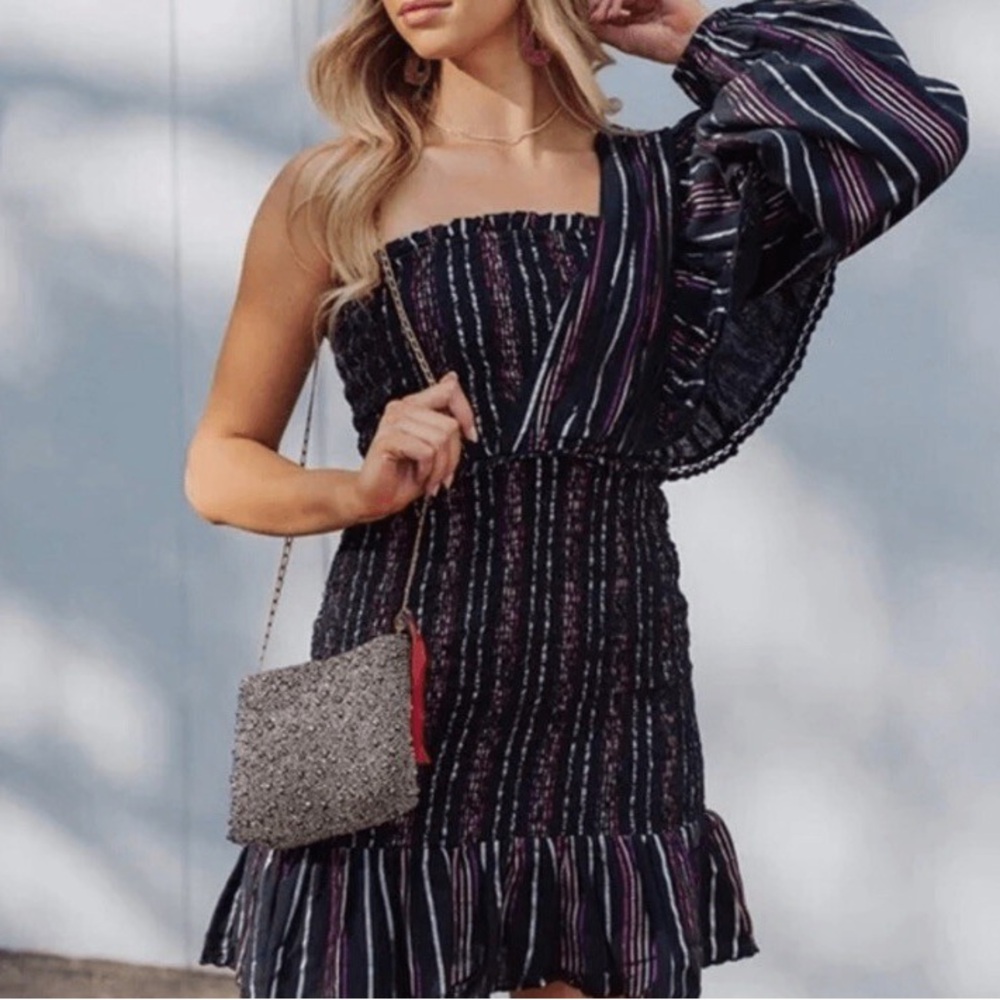 Farm Rio Lurex Stripes Mini Dress